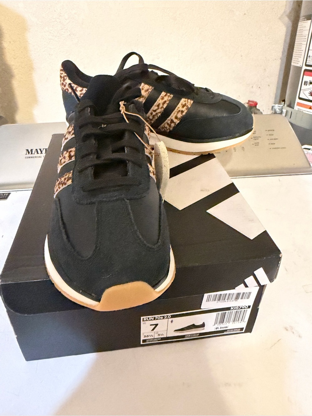 adidas Originals Black Sneakers with Leopard-Print Stripes